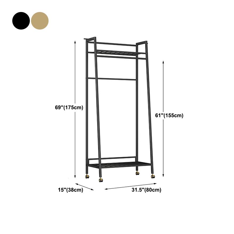 Glam Metal Hall Stand Hanging Rail Storage Shelving and 2 Hooks Coat Hanger Clearhalo 'Entry & Mudroom Furniture' 'furn' 'furn_hall_tree_coat_racks' 'Furniture' 'Hall Trees & Coat Racks' 'hall_tree_coat_racks' 1200x1200_23a797ae-627b-4c0d-89e7-99d64c3d9d7d
