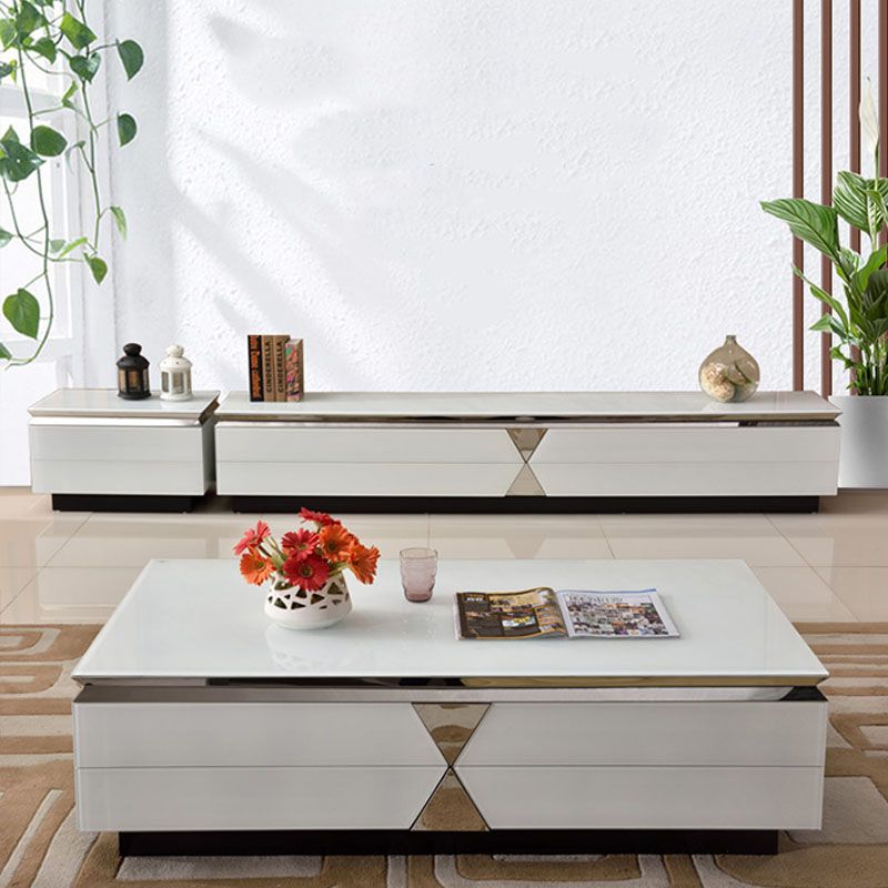 Glam Glass TV Stand Console 2 Lades Media Console TV Stand