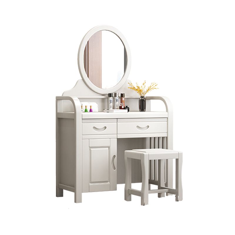 Tradizionale tavolo da toeletta in legno massiccio a 2 cassetti con sgabello da vanità per trucco a specchio