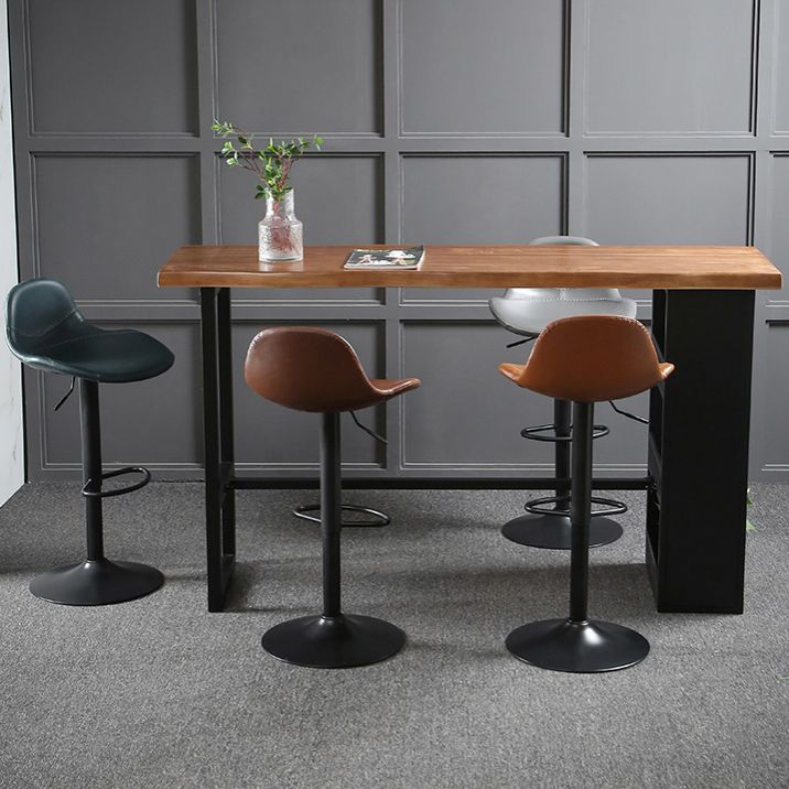 Modern Black Iron Bar Dining Table Rectangle Wood Indoor Bistro Table with Footrest Clearhalo 'Bar Furniture' 'Bar Tables' 'bar_tables' 'furn' 'furn_bar_tables' 'Furniture' 'furniture_bar_tables' 'Kitchen & Dining Furniture' 1200x1200_23b52381-c8cf-4629-bb48-165a53503132