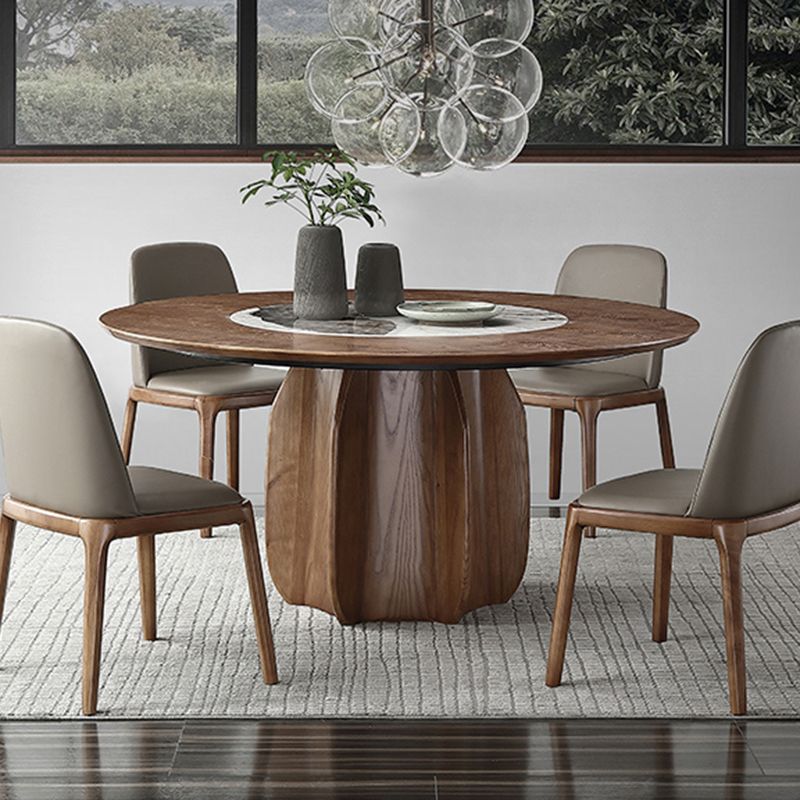 Ash Wood Round Dining Table Brown Convertible Pedestal Room Kitchen Table