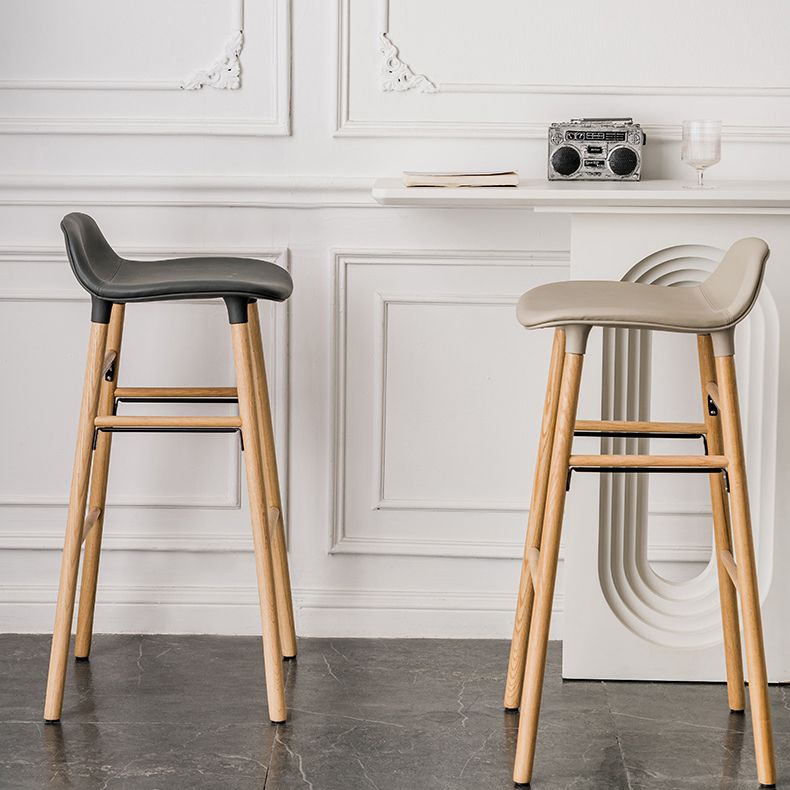 Faux Leather Counter Stool Modern Style Low Back Barstool with Solid Wood Legs Clearhalo 'Bar Furniture' 'Bar Stools' 'bar_stools' 'furn' 'furn_bar_stools' 'Furniture' 'Kitchen & Dining Furniture' 1200x1200_23b64d56-3101-441a-a2c4-36ee79d49923