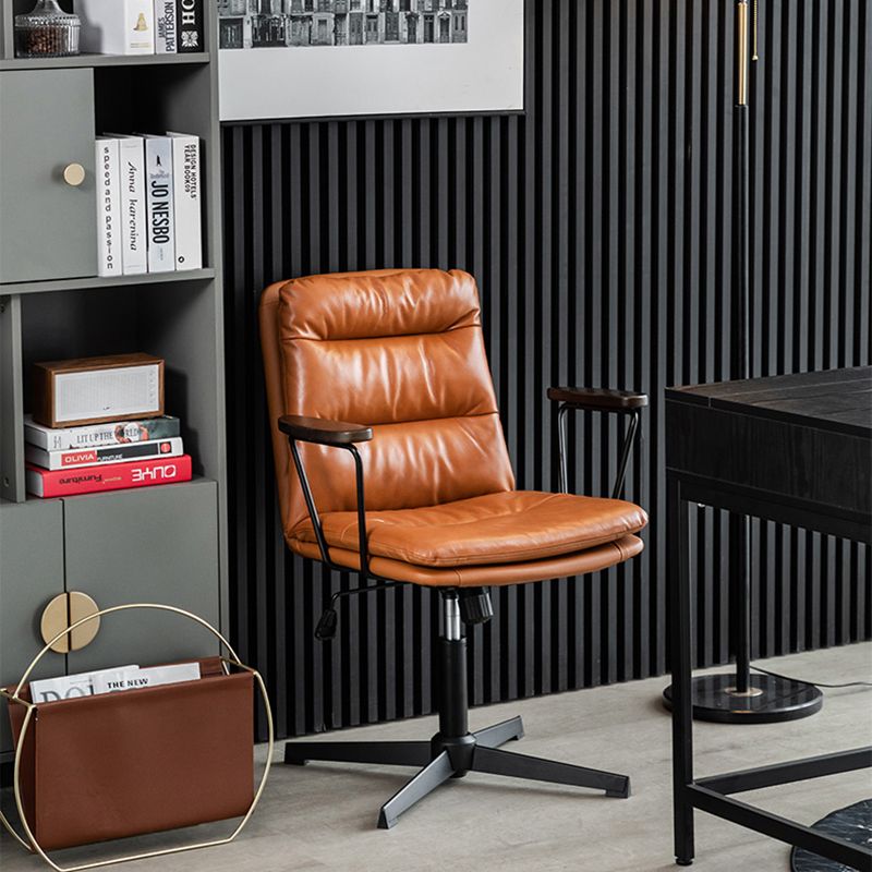 Chaise de bureau à bras fixes en cuir sans chaise de bureau ergonomique pénible avec roues