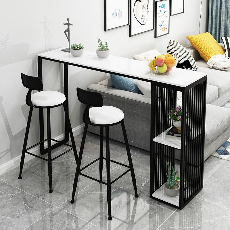 Mesa de mostrador de barra de piedra Glam, mesa de mostrador de barra rectangular con patas de metal para cocina