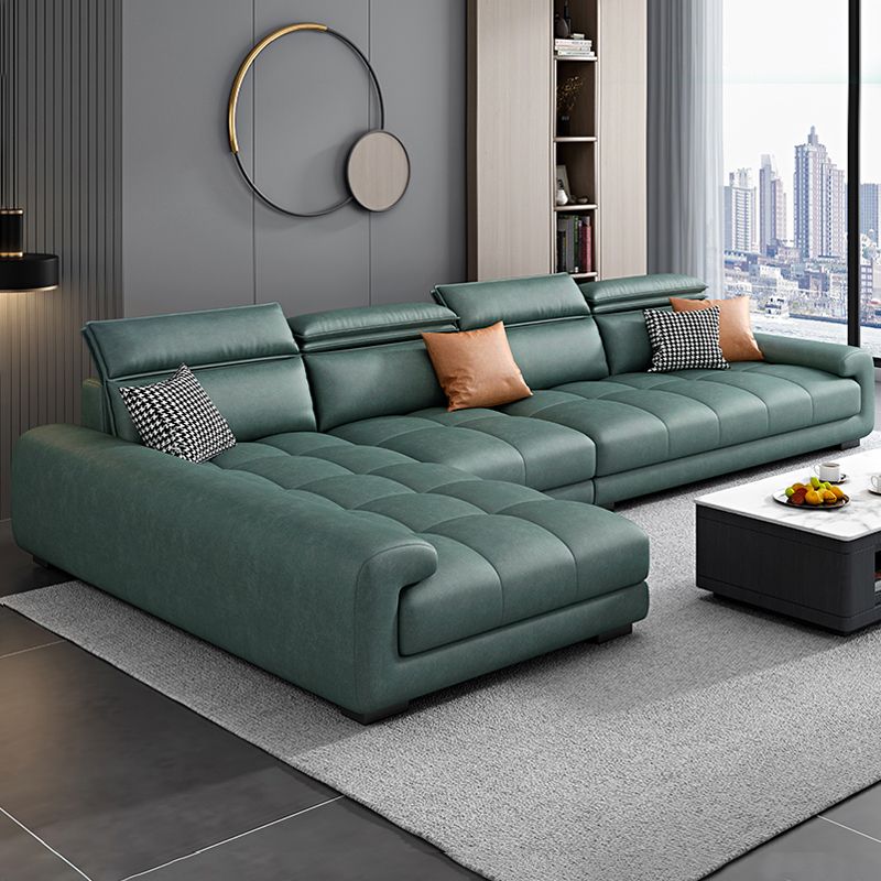 Modern 39.3"H Faux Leather Pillow Top Arm Sofa & Chaise for Living Room Clearhalo 'furn' 'furn_sectionals' 'Furniture' 'Living Room Furniture' 'Sectionals' 1200x1200_23bb892a-a82c-4b60-85e4-fd227a9cacdd