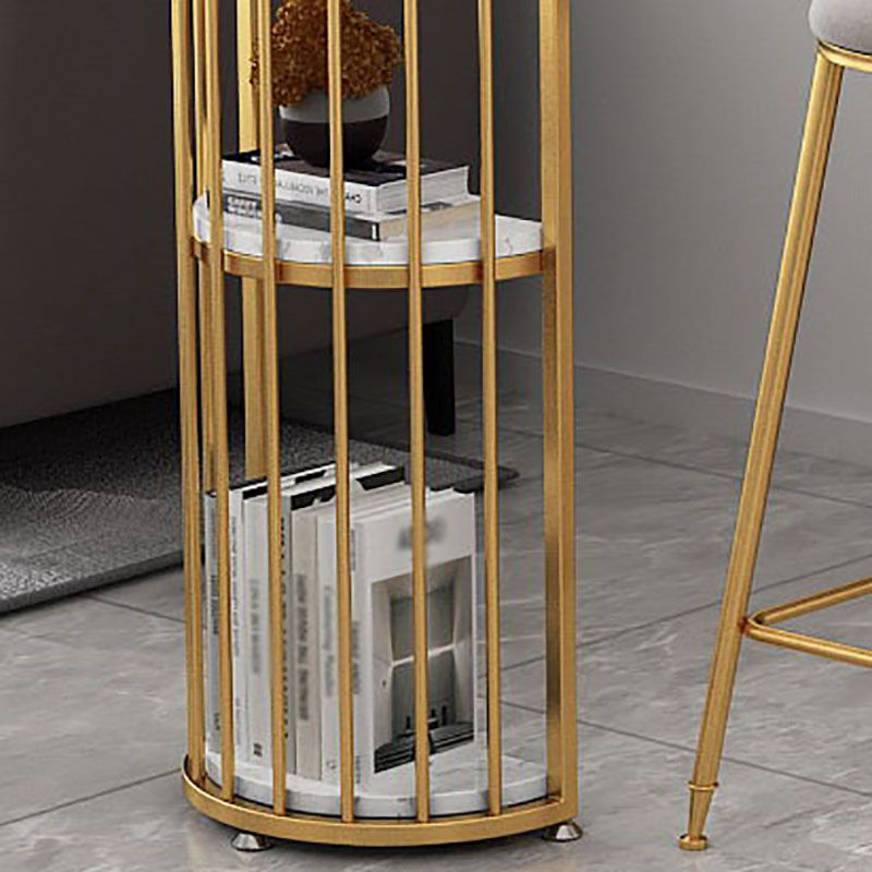 Faux Marble Indoor Glam Bar Dining Table Iron Double Pedestal Bistro Table with Shelve Clearhalo 'Bar Furniture' 'Bar Tables' 'bar_tables' 'furn' 'furn_bar_tables' 'Furniture' 'furniture_bar_tables' 'Kitchen & Dining Furniture' 'kitchen&dining_furn' 'kitchen' 1200x1200_23be14f7-829e-4bdf-8eed-406f11886233