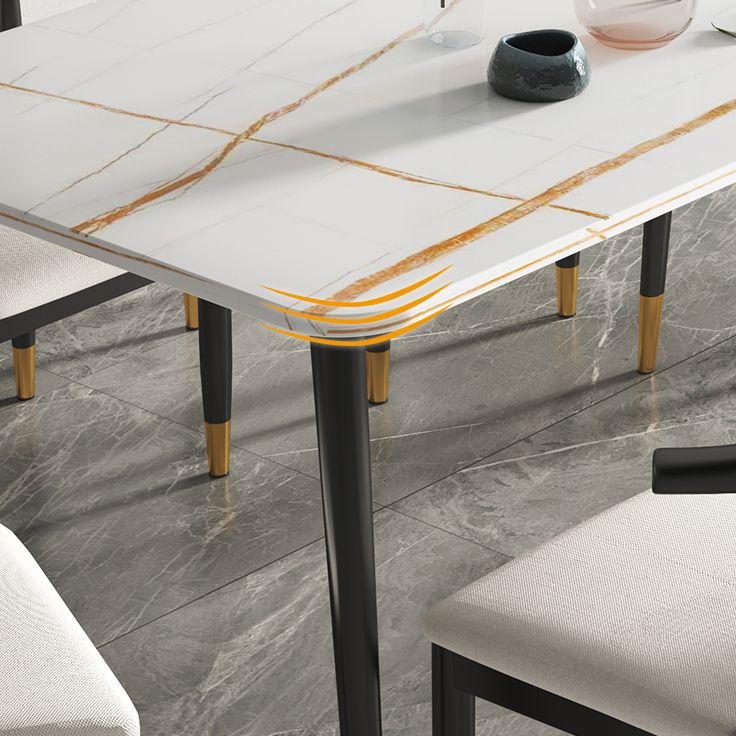 Rectangular Scandinavian Sintered Stone Dining Room Set Dining Furniture with Metallic Base Clearhalo 'Dining Room Sets' 'Dining Tables & Seating' 'dining_room_set' 'furn' 'furn_dining_room_set' 'Furniture' 'furniture_dining_room_set' 'Kitchen & Dining Furniture' 'kitchen&dining_furn' 'kitchen' 1200x1200_23bf2376-2829-4cf2-b299-a05269e6df58