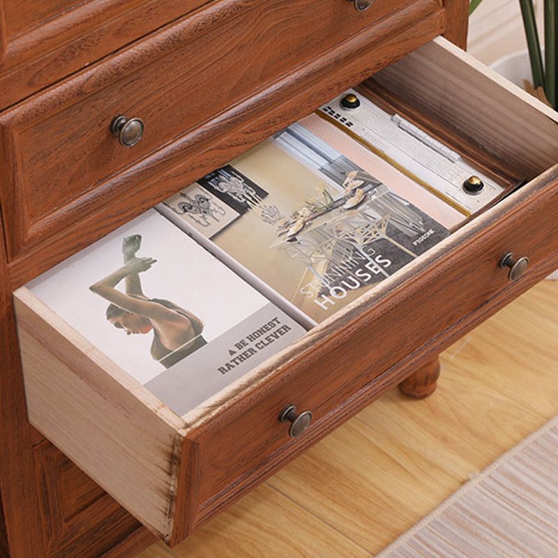 Mid-Century Modern Rectangle Brown Standard with Drawer Drop Handles Chest