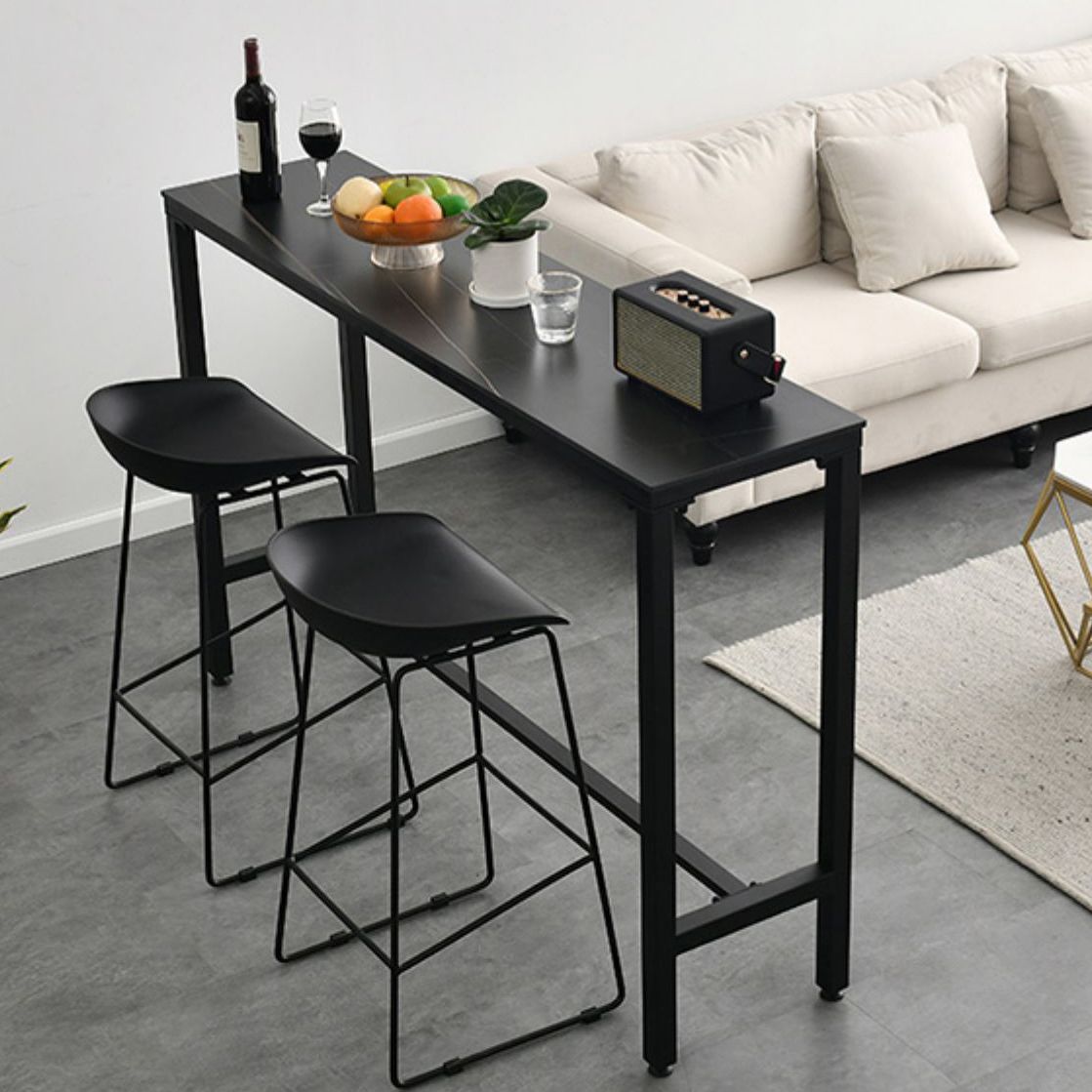 Marble Counter Wine Table with Rectangle Table Top Trestle Table - 41.3" H Clearhalo 'Bar Furniture' 'Bar Tables' 'bar_tables' 'furn' 'furn_bar_tables' 'Furniture' 'furniture_bar_tables' 'Kitchen & Dining Furniture' 'kitchen&dining_furn' 'kitchen' 1200x1200_23c2f314-be60-42ad-b12d-ae8380869f8e