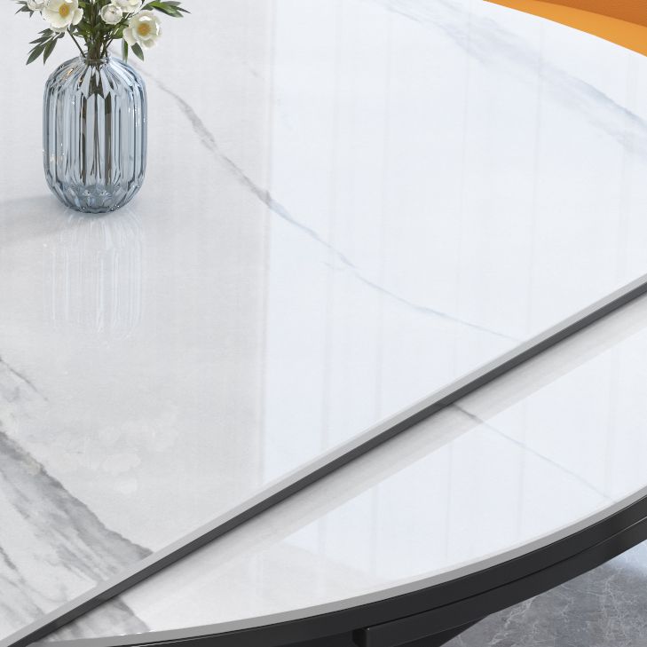 Luxe ronde grijze stenen topverlenging eettafel met 4 zwarte en gouden poten