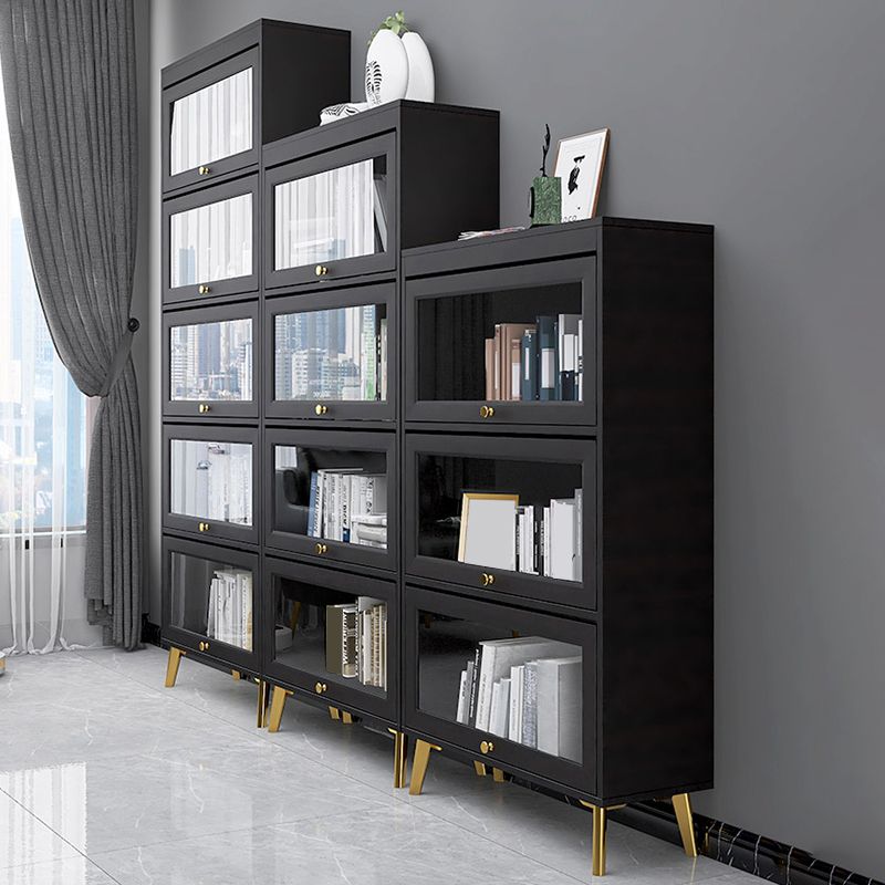 Modern 11.81" W Wooden Side Cabinet with Glass Doors in Black Clearhalo 'Cabinets & Chests' 'cabinets_chests' 'furn' 'furn_cabinets_chests' 'Furniture' 'Living Room Furniture' 1200x1200_23c5a301-88bd-4235-a4c3-bae7cf75c87f