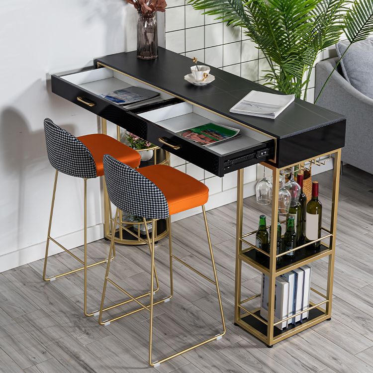 Tavolo da cocktail bar rettangolo glam a doppio piedistallo/tavolo da pub con cassetto