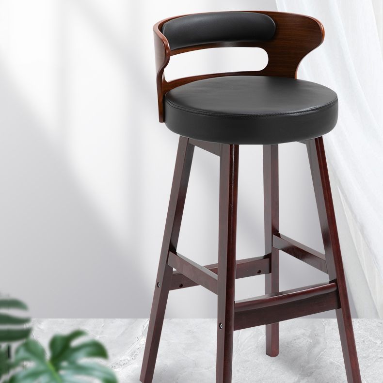 Scandinavian Wood Round Seat Stool Faux Leather Low Back Upholstered Counter Stool Clearhalo 'Bar Furniture' 'Bar Stools' 'bar_stools' 'furn' 'furn_bar_stools' 'Furniture' 'Kitchen & Dining Furniture' 1200x1200_23cad678-57c5-41c4-9619-bd8b8db8cd7c
