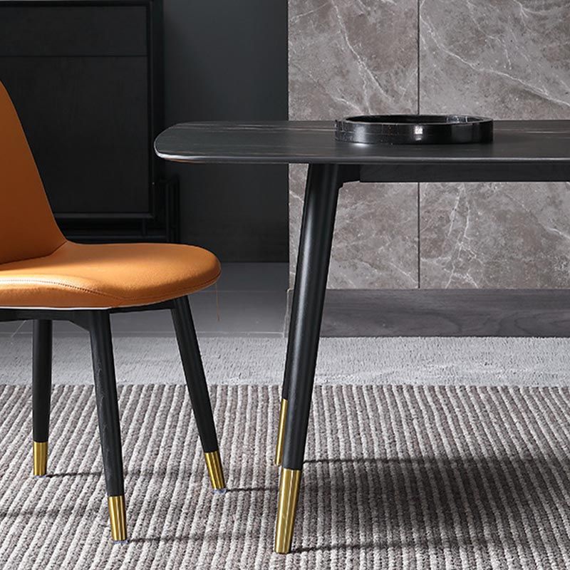 Contemporary Stone Dining Table Black Rectangle Dining Table with 4 Wood Legs Clearhalo 'Dining Tables & Seating' 'Dining Tables' 'dining_table' 'furn' 'furn_dining_table' 'Furniture' 'furniture_dining_table' 'Kitchen & Dining Furniture' 'kitchen' 'kitchen_dining_table' 1200x1200_23cd8892-5373-4c69-9f96-6597719709b5
