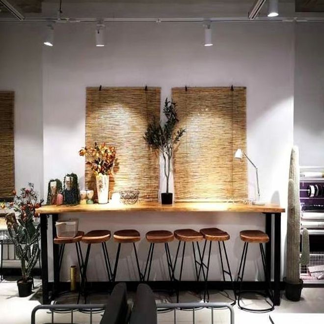 Tavolo da bar per top in legno di pino industriale tavolo da pub rettangolo con doppio piedistallo in nero