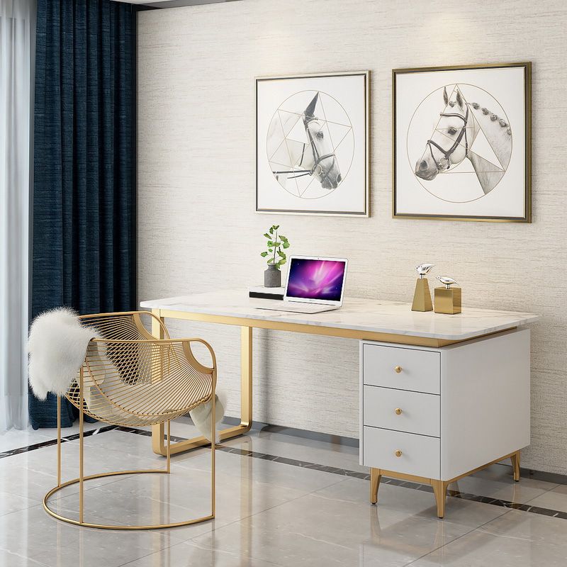 Glam White Marble Writing Desk with 3-Drawer Rectangular Office Desk Clearhalo 'furn' 'furn_office_desk' 'Furniture' 'Office Desks' 'Office Furniture' 'office_desk' 1200x1200_23d13197-9290-4369-b46e-adce20e1aa76