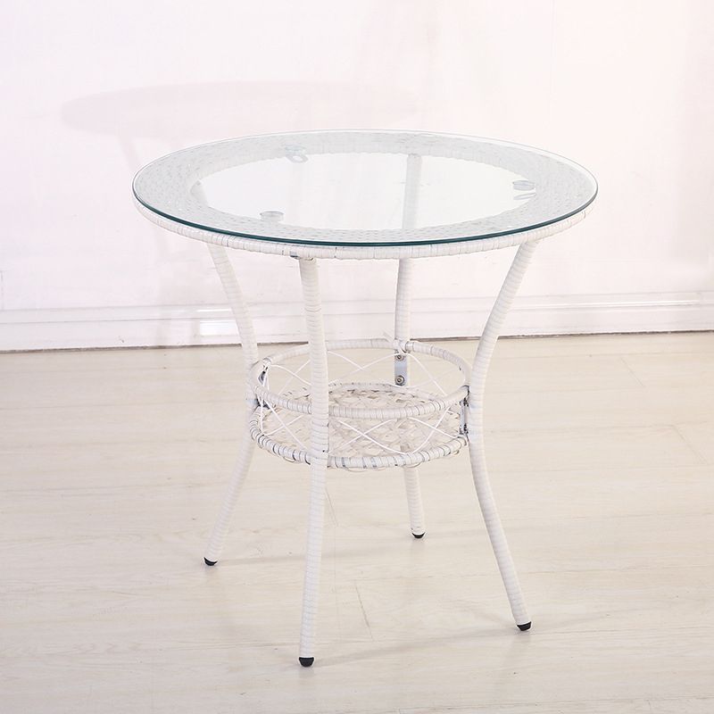Tropical Glass Top 4 Legs Cocktail Table with Shelf Round Coffee Table Clearhalo 'Coffee & Accent Tables' 'Coffee Tables' 'coffee_tables' 'furn' 'furn_coffee_tables' 'Furniture' 'furniture_coffee_tables' 'Living Room Furniture' 1200x1200_23dd8ee5-eb82-4f4e-a516-044f69e9be43