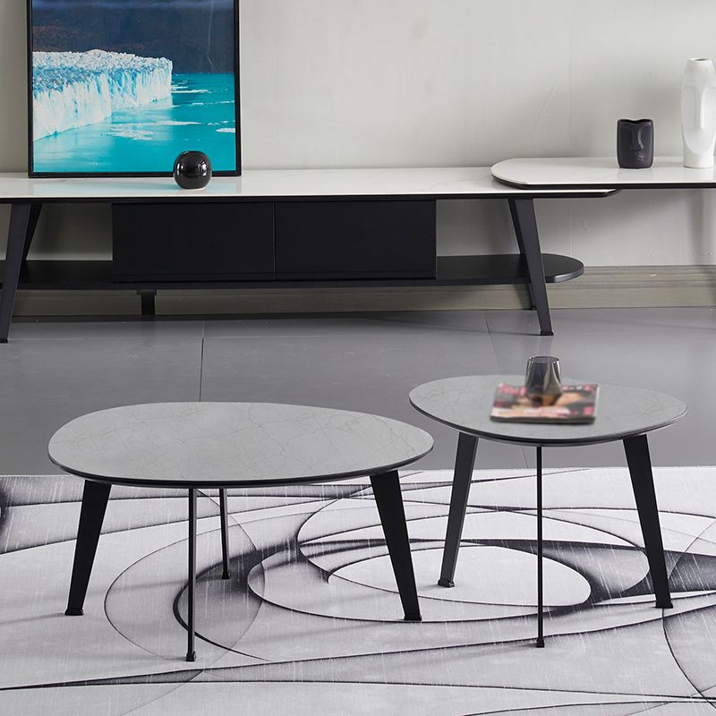 Contemporary White/Grey Free Shape Coffee Table with Metal Base Clearhalo 'Coffee & Accent Tables' 'Coffee Tables' 'coffee_tables' 'furn' 'furn_coffee_tables' 'Furniture' 'furniture_coffee_tables' 'Living Room Furniture' 1200x1200_23dff661-ef7d-438a-b438-3eb43f8ca80c