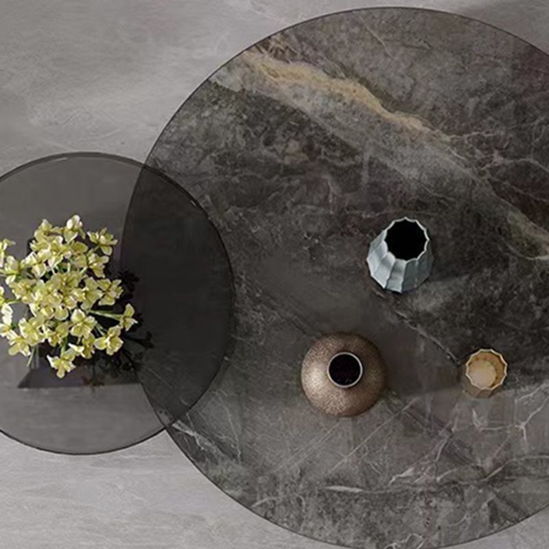 Modern Gray Cocktail Table Round Glass /  Slate Coffee Table