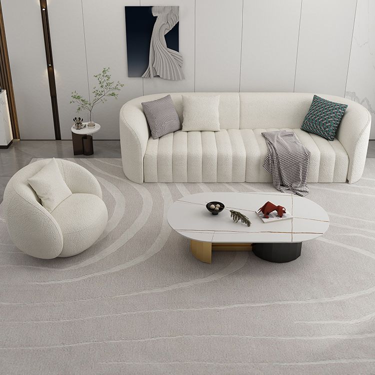 Sofá curva de lana blanca sofá de brazo inclinado moderno para sala de estar
