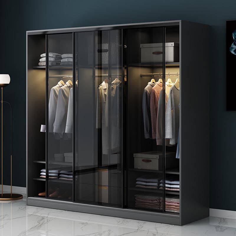 Black Wardrobe for Home Modern Style Cabinet with Glass Doors Clearhalo 'Armoires & Wardrobes' 'armoires_wardrobes' 'Bedroom Furniture' 'furn' 'furn_armoires_wardrobes' 'Furniture' 1200x1200_23e4c8dd-fa5c-4127-8976-02b0899afc6a
