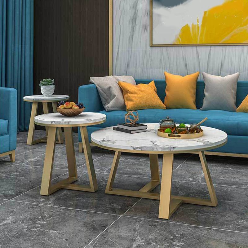 Modern Round Marble Coffee Table Metal Cross Legs Coffee Table Clearhalo 'Coffee & Accent Tables' 'Coffee Tables' 'coffee_tables' 'furn' 'furn_coffee_tables' 'Furniture' 'furniture_coffee_tables' 'Living Room Furniture' 1200x1200_23e8fed3-2ab7-470b-9580-2f17b36905ff