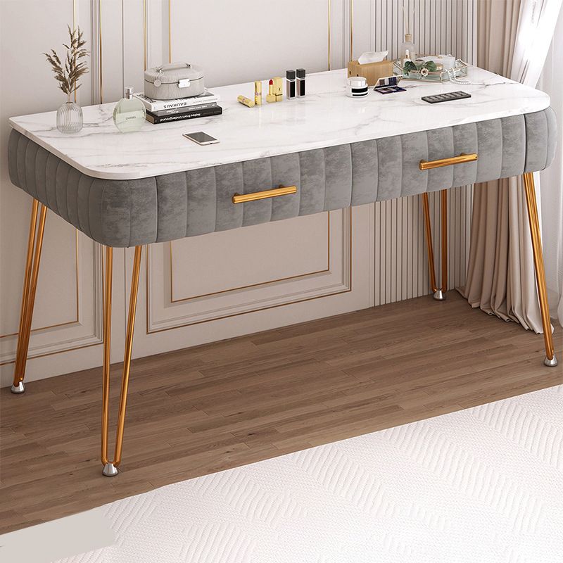 Metal Dressing Table with 2 Storage Drawers Stone Top Make-up Vanity