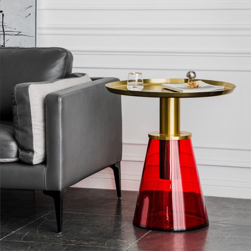 Tavolino in metallo/vetro rotondo con base laterale moderna di base a base di piedistallo