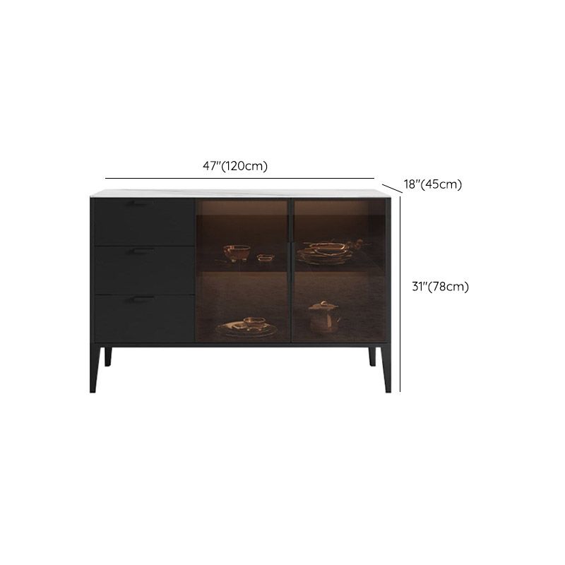 Black Dining Server with Drawers Contemporary Sideboard Cabinet Clearhalo 'buffet_sideboard' 'Buffets & Sideboards' 'furn' 'furn_buffet_sideboard' 'Furniture' 'Kitchen & Dining Furniture' 1200x1200_23ebc2cd-566b-48ba-8f79-c41858ba7424