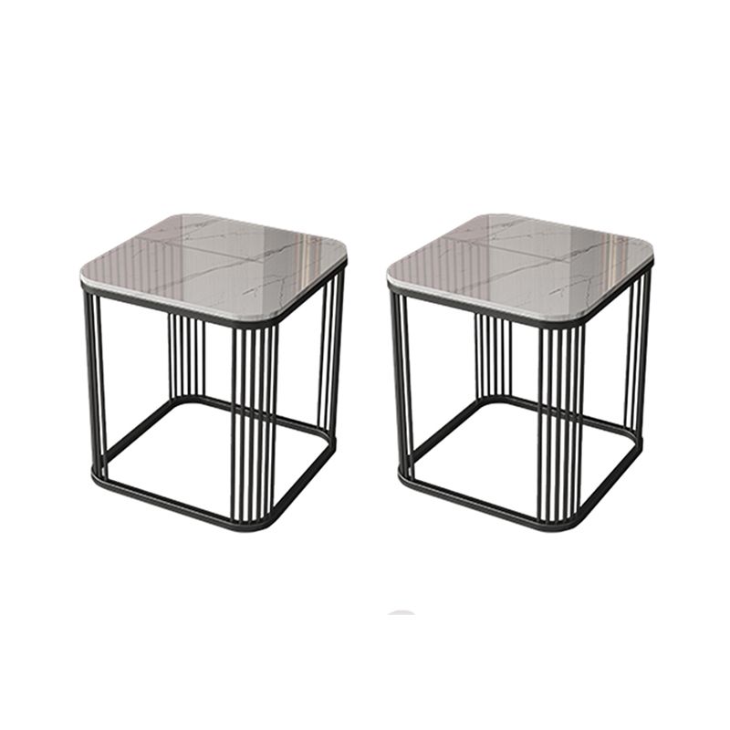 Modern Square Slate Top Side Table 21.6" Tall Iron Frame End Table