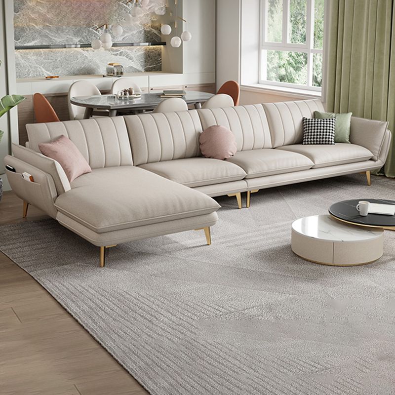 Scandinavian Faux Leather Sofa with Storage, Flared Arm Sofa with Pillows