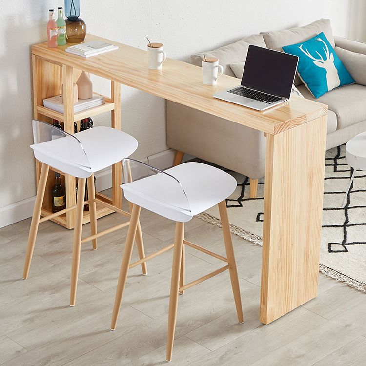 Modern Beige Wood Bar Dining Table Rectangle Indoor Bistro Table with Shelf Clearhalo 'Bar Furniture' 'Bar Tables' 'bar_tables' 'furn' 'furn_bar_tables' 'Furniture' 'furniture_bar_tables' 'Kitchen & Dining Furniture' 1200x1200_23f3379f-a1a2-4fd2-97da-23dbc3feee1d