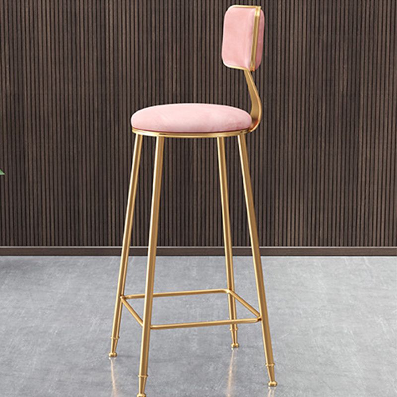 Glam Counter Round Bar Stool Armless Velvet Bar Stool with Iron Base and Footrest Clearhalo 'Bar Furniture' 'Bar Stools' 'bar_stools' 'furn' 'furn_bar_stools' 'furniture_bar_stools' 'Kitchen & Dining Furniture' 'kitchen&dining_furn' 'kitchen' 'kitchen_furn' Furniture' 1200x1200_23f4b922-508b-4c2c-b30b-fae470ffc81e