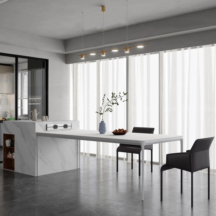 Metal Contemporary Rectangular Dining Table High Gloss White Sintered Stone Table with Metal Legs Clearhalo ' dining_table' 'Dining Tables & Seating' 'Dining Tables' 'Furniture' 'furniture_dining_table' 'Kitchen & Dining Furniture' 'kitchen&dining_furn' 'kitchen' 'kitchen_dining_table' 1200x1200_23f6912c-44e8-477a-83a7-da54603bc30f