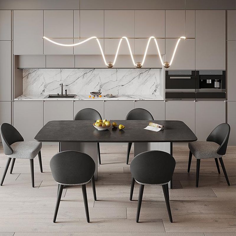Contemporary Style 1/4/5/7 Pieces Dining Chairs Set Stone Rectangle Furniture in Black