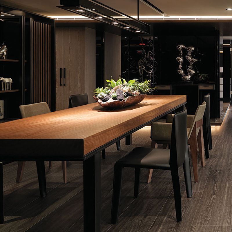 Industrial Rectangle Dining Table Pine Solid Wood Table with 4 Black Metal Legs Clearhalo 'Dining Tables & Seating' 'Dining Tables' 'dining_table' 'furn' 'furn_dining_table' 'Furniture' 'Kitchen & Dining Furniture' 1200x1200_24020586-e967-4f7e-82c4-efa641b49ce4