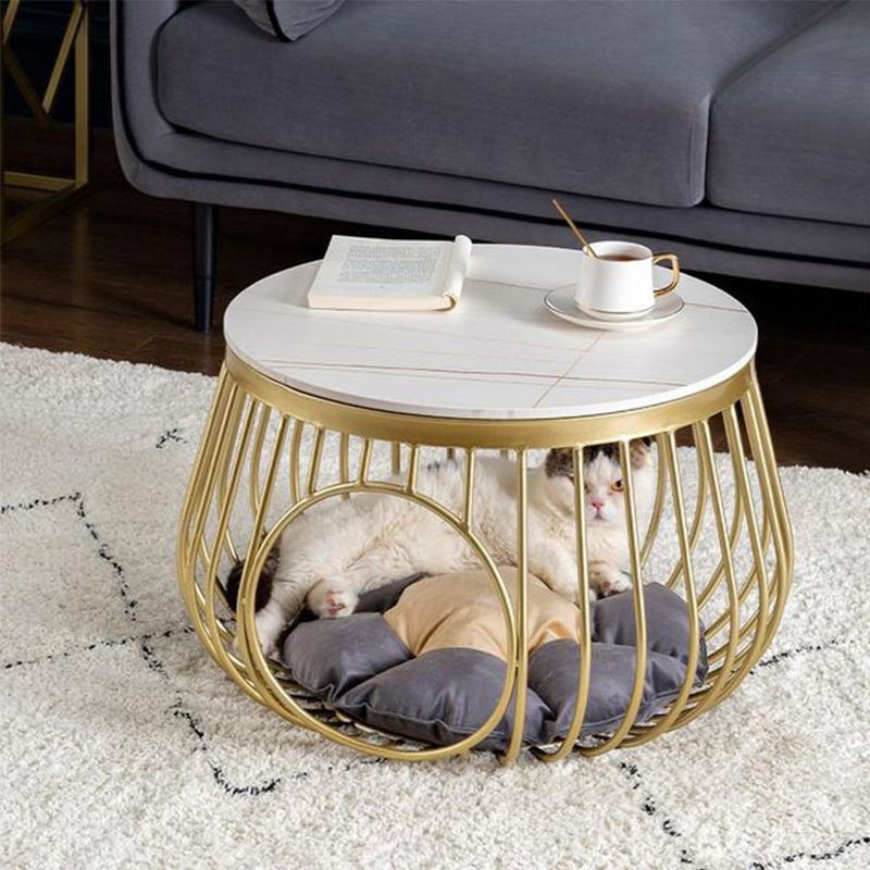 Glam Slate/Glass Top Coffee Table Dia 21.7" Frame Cocktail Table with Storage Clearhalo 'Coffee & Accent Tables' 'Coffee Tables' 'coffee_tables' 'furn' 'furn_coffee_tables' 'Furniture' 'Living Room Furniture' 1200x1200_24051d6e-436c-421b-8c5b-fd2b1cb864c6