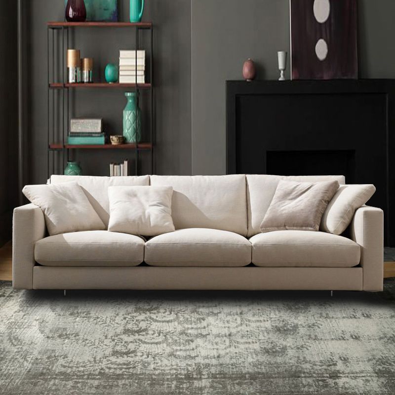 Linen Blend Square Arm Sofa and Sectional with Slipcovered for Living Room
