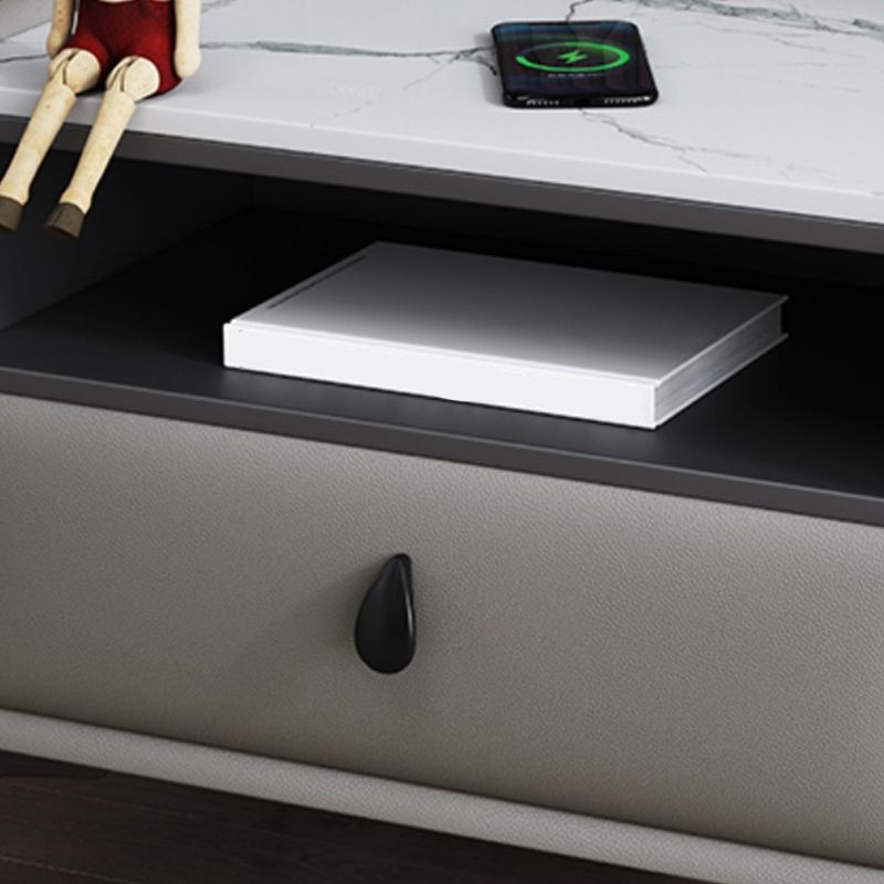Modern de cuero de cuero 4 patas Nightsand stone Top Night Table con cajón