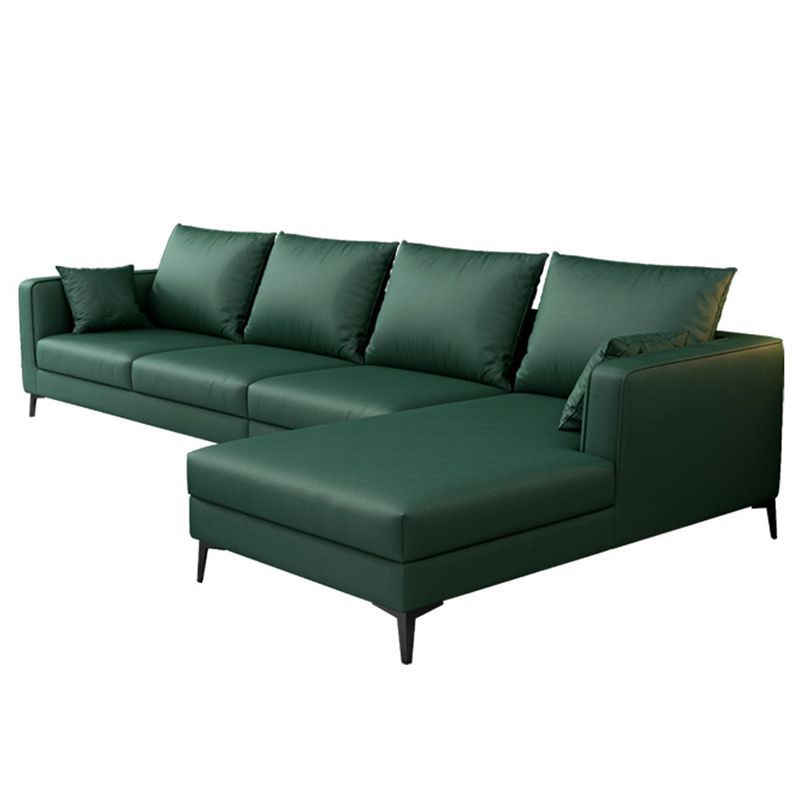 Square Arm Sectionals,137.8" L, Pillowed Back Faux Leather Cushions Sectional in Green