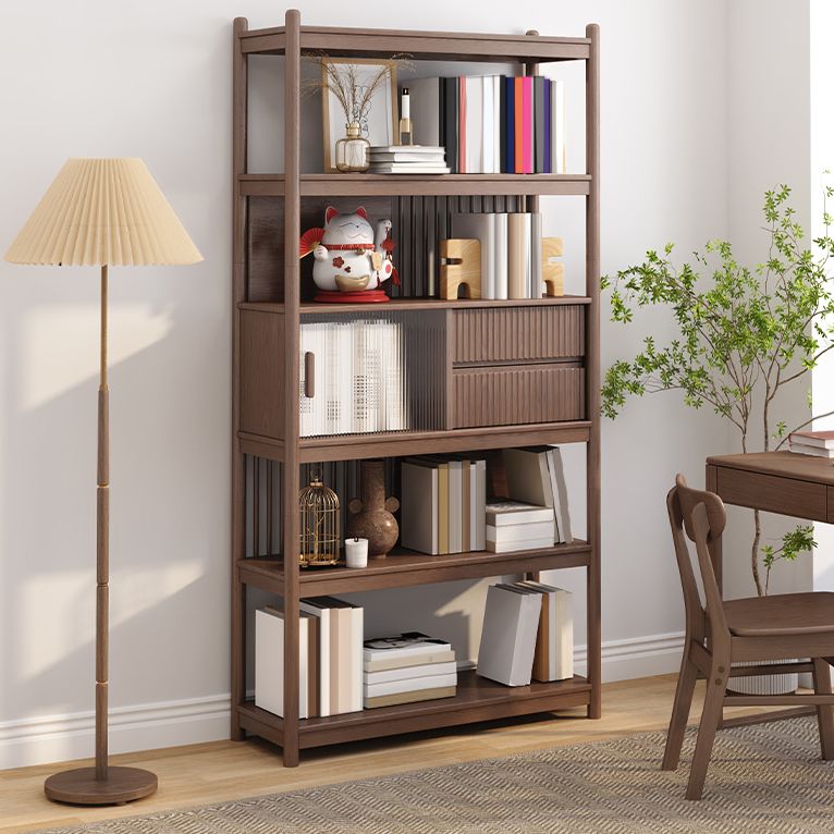 Bruin/natuurlijk glazen kabinet, massief houten midden-eeuwse moderne kast