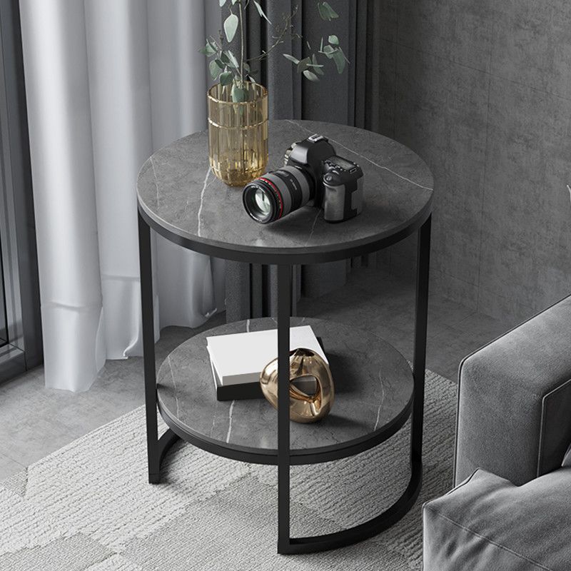 Metal Frame Side End Table Round Stone Top Side Table with Shelf Clearhalo 'Coffee & Accent Tables' 'End & Side Tables' 'end_side_tables' 'furn' 'furn_end_side_tables' 'Furniture' 'Living Room Furniture' 1200x1200_240c8af4-488b-4a94-bf48-2314a6bbd371