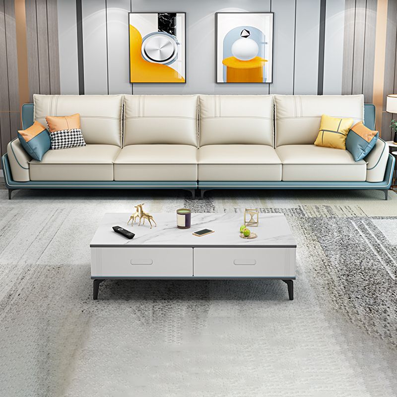 Scandinavian Faux Leather Sectional in Beige 35.43" Tall Sectional Clearhalo 'furn' 'furn_sectionals' 'Furniture' 'Living Room Furniture' 'Sectionals' 1200x1200_240e5278-84b3-4afb-bc3c-f18d4d2dbd77