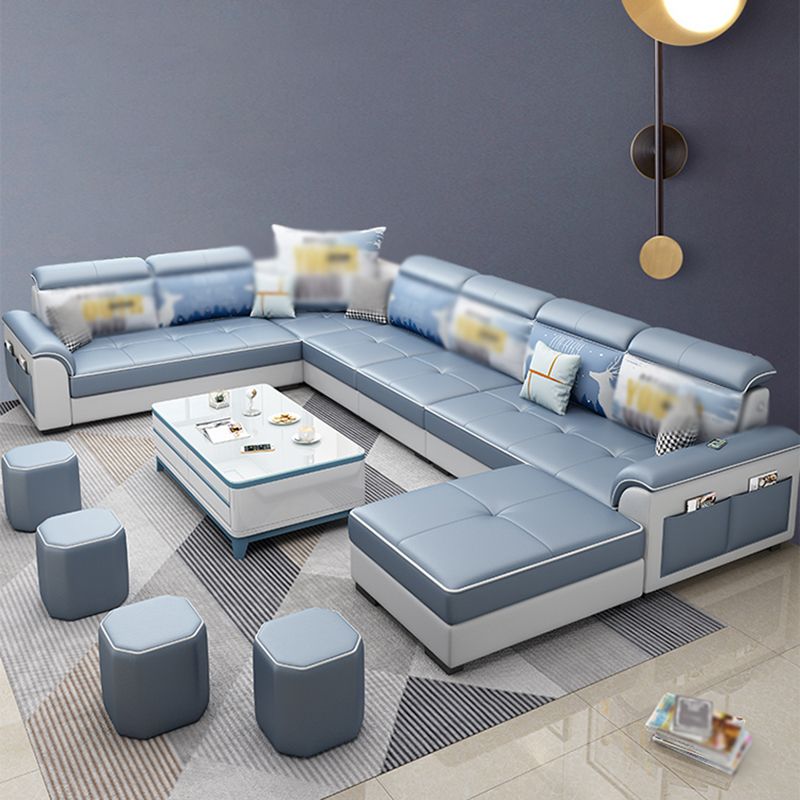 Square Arm Pillowed Back Cushions 6-Seater Faux Leather and Fabric Sectionals Sofas Clearhalo 'furn' 'furn_sectionals' 'Furniture' 'furniture_sectionals' 'kitchen' 'kitchen_sectionals' 'Living Room Furniture' 'Sectionals' 1200x1200_240f6338-7ae9-469f-864a-4e6a2571d9fd