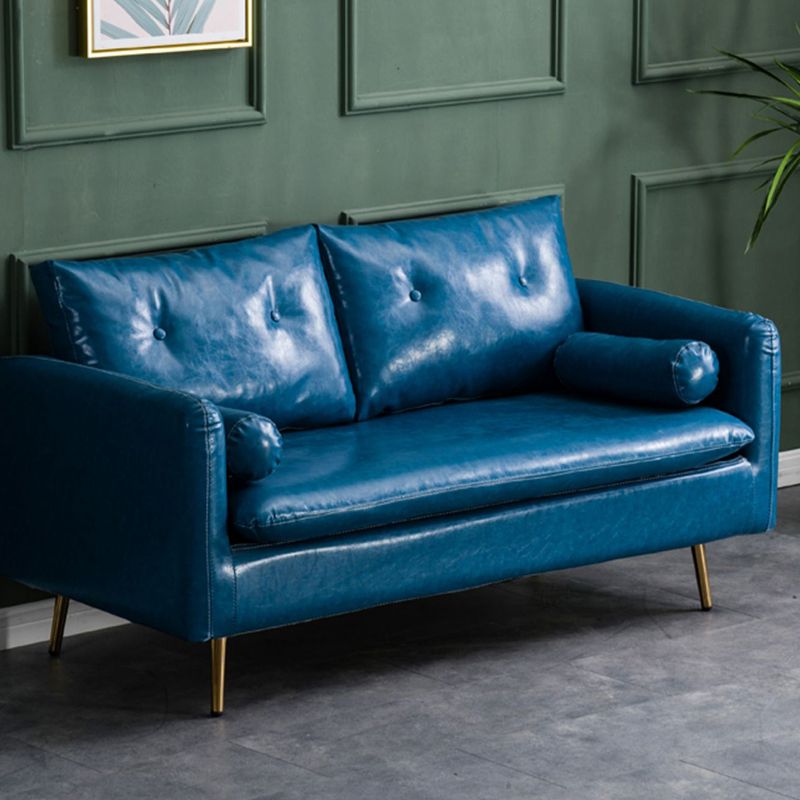 Sofá glamorosa con 2 almohadas Sala de estar de cuero de brazo cuadrado