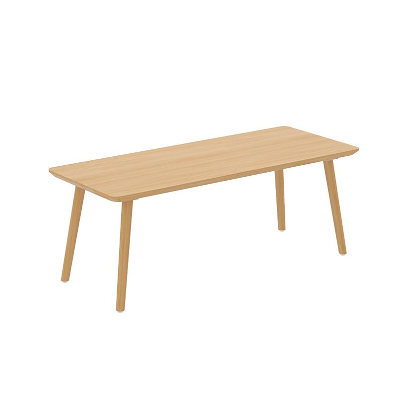 Mesa de comedor rectangular de madera maciza de pino con patas con acabado natural