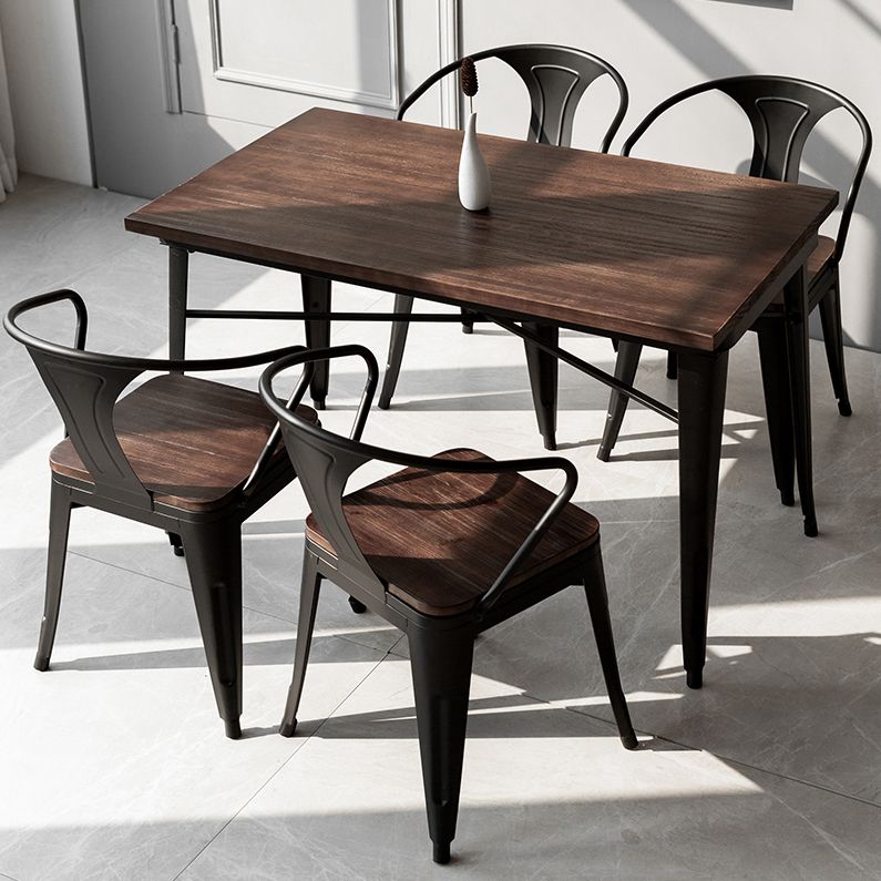 Industrial Style Solid Wood Dining Set with Brown Rectangle Table and 4 Black Legs Base Clearhalo 'Dining Room Sets' 'Dining Tables & Seating' 'dining_room_set' 'furn' 'furn_dining_room_set' 'Furniture' 'furniture_dining_room_set' 'Kitchen & Dining Furniture' 'kitchen&dining_furn' 'kitchen' 1200x1200_241b5c55-be04-4cfe-a97b-a56fc99d5d4d