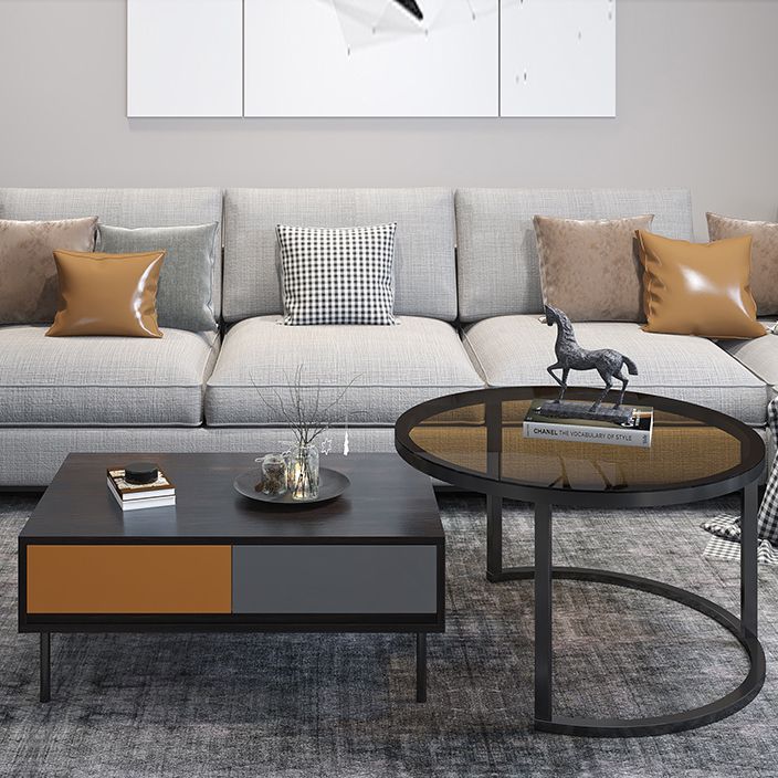 Modern 4 Legs Cocktail Table with 4 Drawers Glass & Wood 2 Nesting Coffee Table Set Clearhalo 'Coffee & Accent Tables' 'Coffee Tables' 'coffee_tables' 'furn' 'furn_coffee_tables' 'Furniture' 'Living Room Furniture' 1200x1200_2427119a-400e-4524-b7bb-536329df0fd9