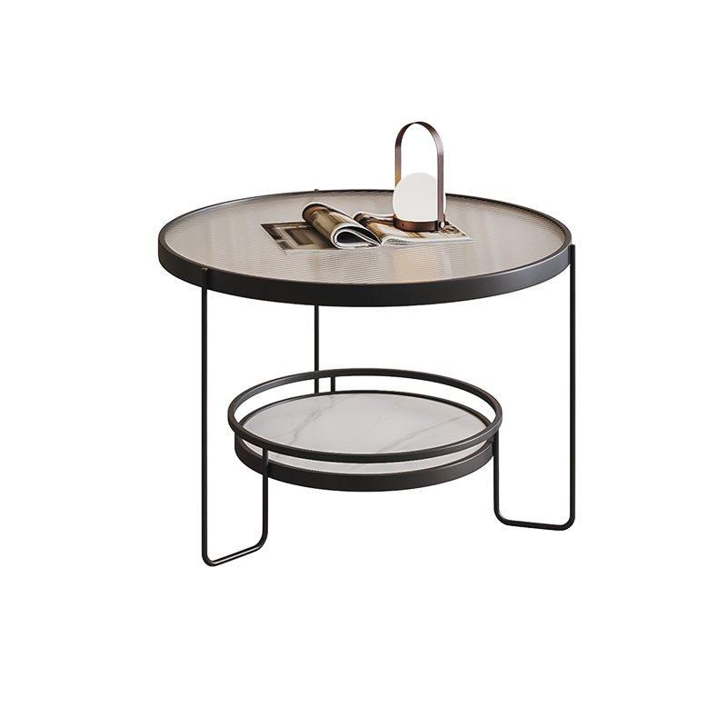 Minimalism Glass Top Coffee Table Round Metal Frame Cocktail Table Clearhalo 'Coffee & Accent Tables' 'Coffee Tables' 'coffee_tables' 'furn' 'furn_coffee_tables' 'Furniture' 'Living Room Furniture' 1200x1200_2428b269-7ecc-4403-9cd0-03faa8792b65