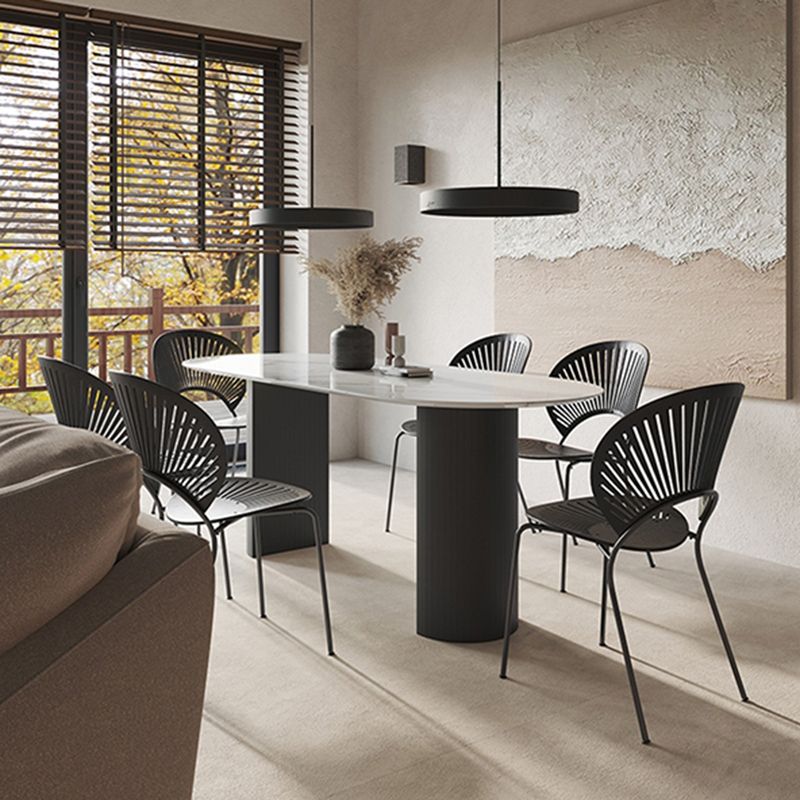 Contemporary White Oval Shape Dining Table Sintered Stone Standard Dining Table for Kitchen Clearhalo ' dining_table' 'Dining Tables & Seating' 'Dining Tables' 'furn' 'furn_dining_table' 'Furniture' 'furniture_dining_table' 'Kitchen & Dining Furniture' 'kitchen&dining_furn' 'kitchen' 'kitchen_dining_table' 1200x1200_242c5792-1b28-4d14-8514-475bbddb938d